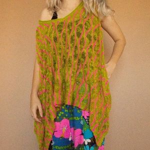 Y2K does 60s Preloved Sleeveless Open-Knit Ziggy Sweater Poncho